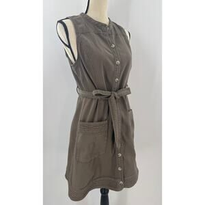 Anthropologie Brown Button Utility Dress Cargo Shirt Denim Sleeveless 6 Tie